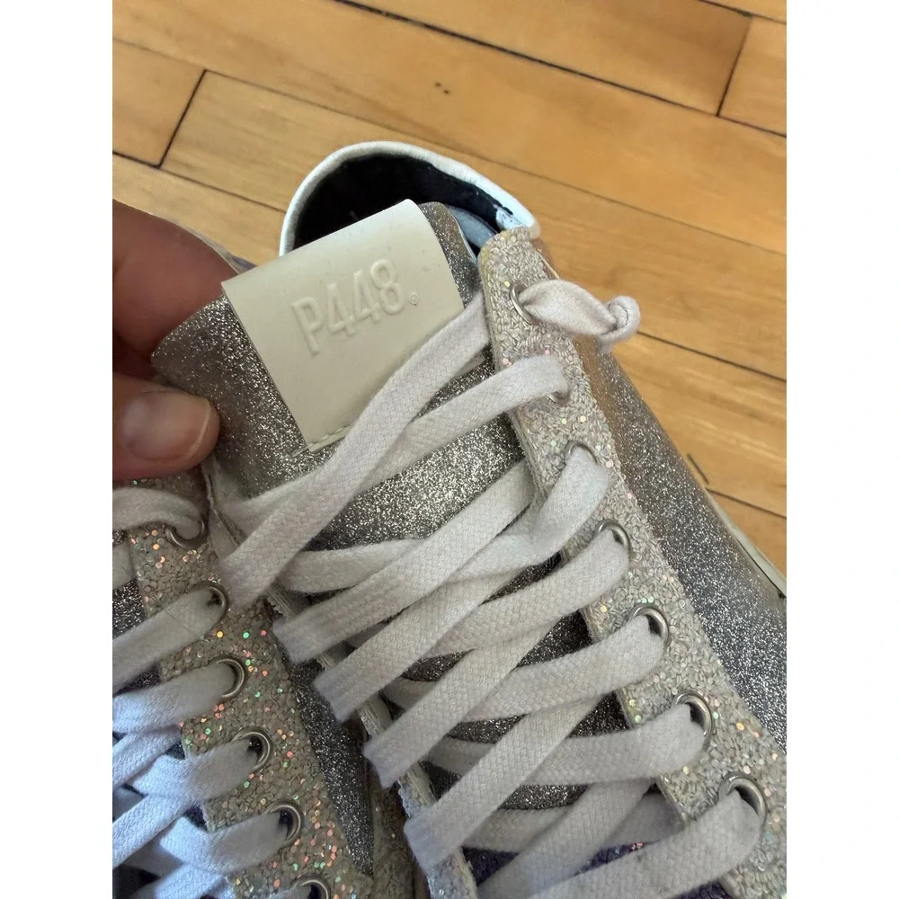 P448 silver and purple glitter sneakers